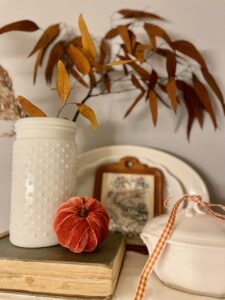 fall decor styled in a bathroom