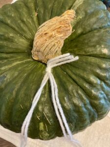 prepare to twist yarn strands together green pumpkin decor