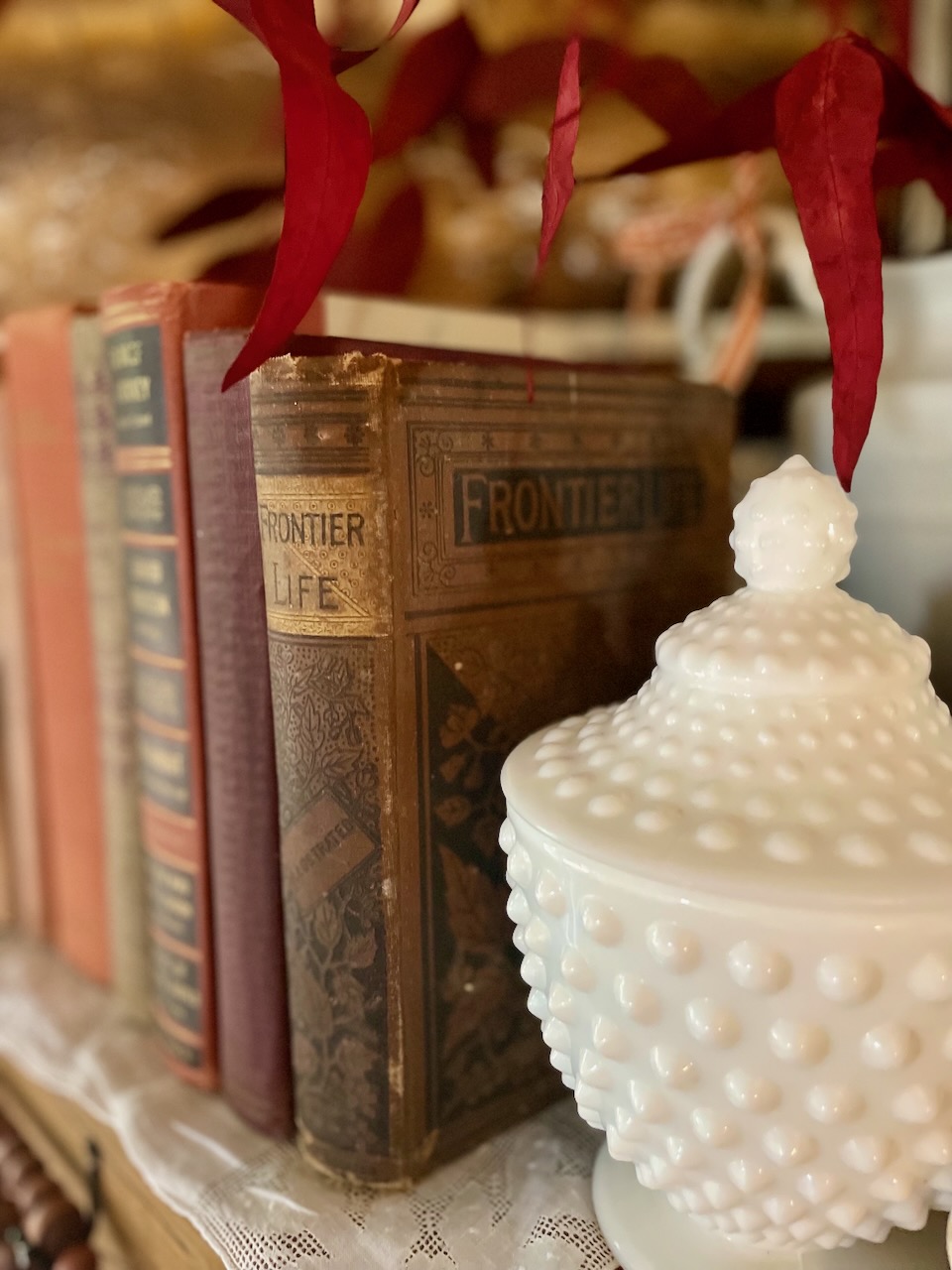 cheap fall decor with vintage books