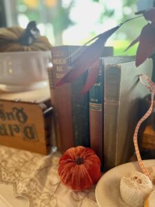 vintage books used for easy fall decorating