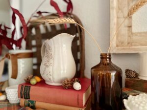 vintage fall decorating with baskets