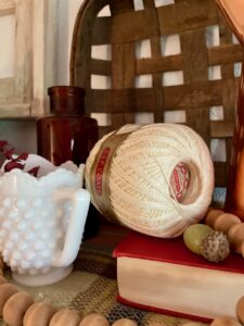 vintage decor with baskets used for fall decorating