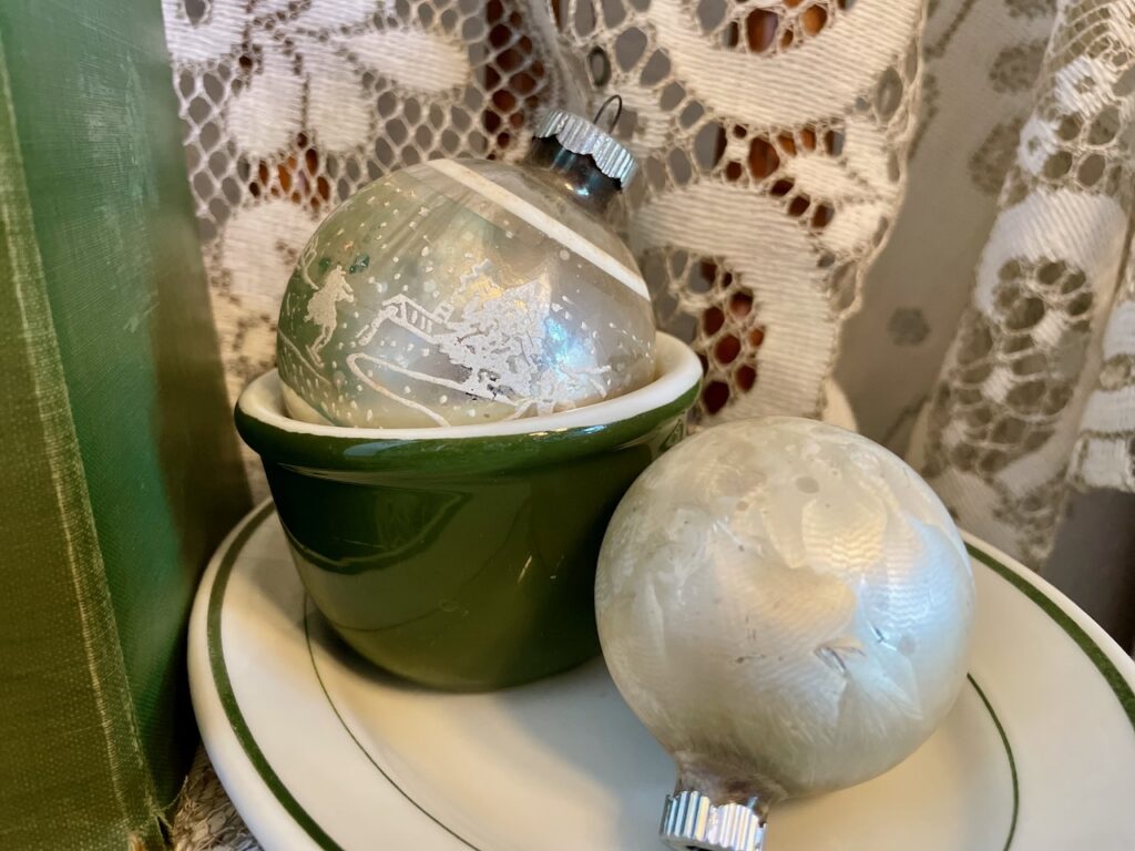 two vintage shiny brites for vintage Christmas decor