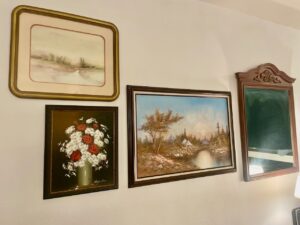 gallery wall layout with vintage art