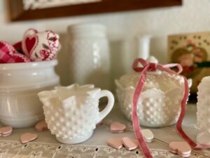 milk glass dishes for valentine's day decor