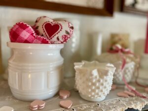 fabric hearts used for a Valentine display
