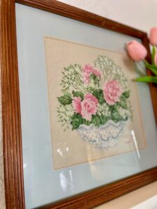vintage art from the thrift store for spring decorating