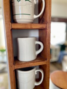 vintage mugs used in a cottage-style kitchen