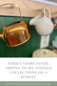 vintage thrifted copper displayed in a cottage-style kitchen
