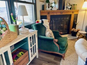 thrifted furniture styled in a living room