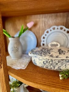 blue and white vintage decor styled