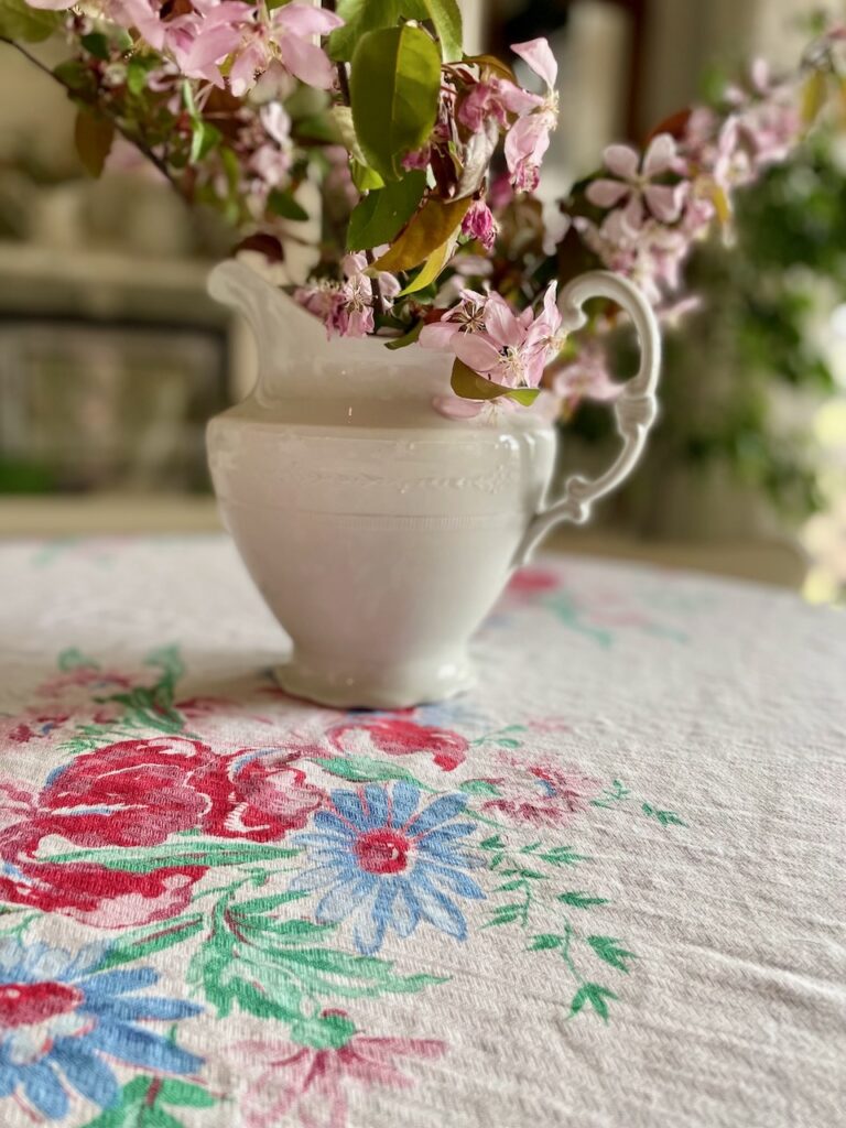 Close-up of nubby vintage textile in warm natural light