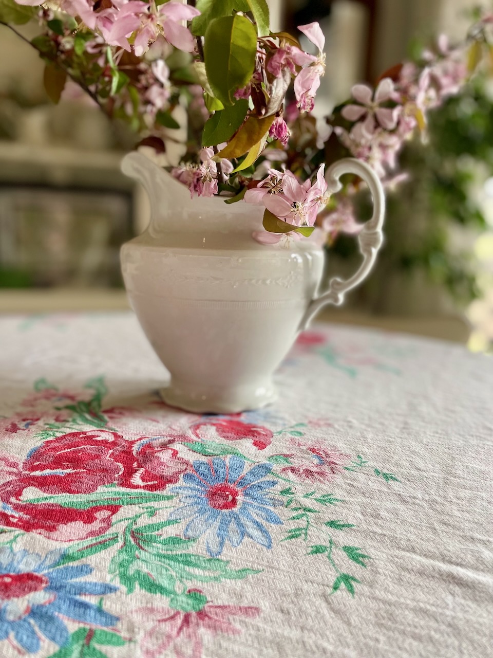 Close-up of nubby vintage textile in warm natural light