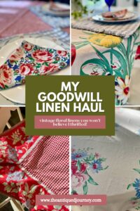close-up detail of a vintage floral tablecloth pattern found at Goodwill