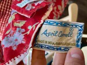 April Cornell tag on a thrifted table linen
