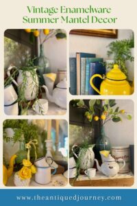 decorating a summer mantel with vintage enamelware and other thrifted finds