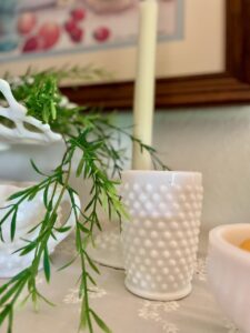 vintage milk glass cups found at a thrift store