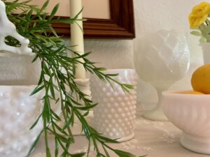vintage milk glass tumbler thrifted and styled