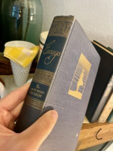a thrifted blue antique book for display