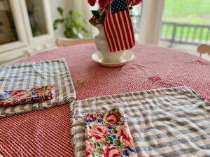 dining table decor for summer with thrifted linens