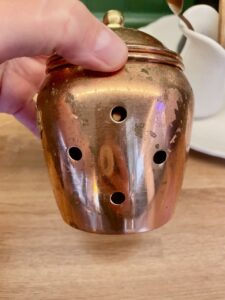 vintage copper garlic keeper with holes