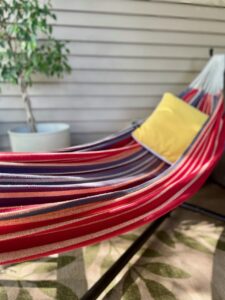 hammock and stand for decor on a small patio