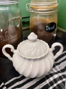 ironstone sugar dish in a kitchen for unique kitchen storage items