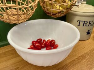 vintage milk glass bowl used for kitchen food storage