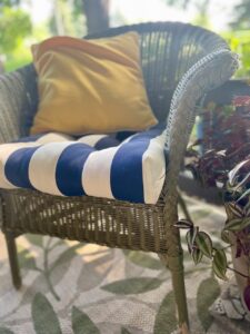 thrifted wicker chair for small patio seating