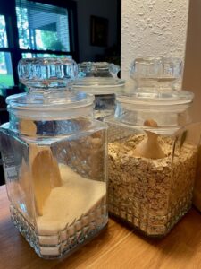 vintage glass jars used for kitchen storage