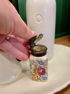 ironstone toothpick holder in a kitchen
