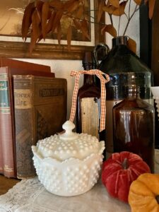 fall home decor found thrifted and styled on a mantel