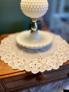 Thrifted Goodies eyelet linen found antiquing styled