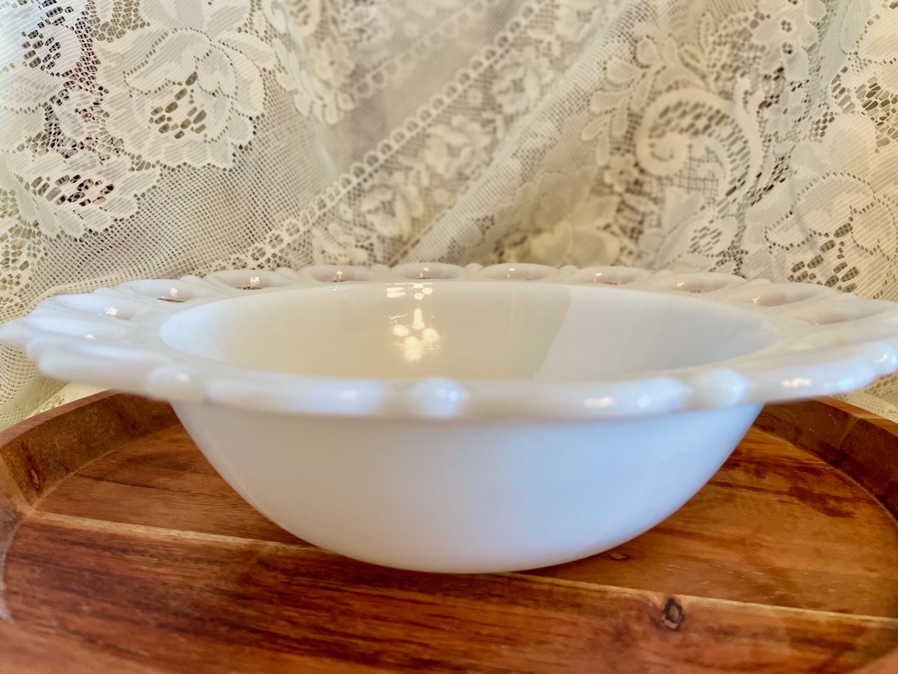 vintage milk glass bowl in the 'old colony' pattern