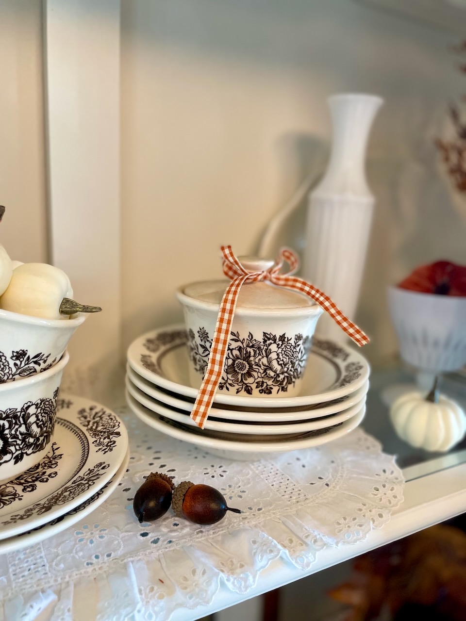 cozy vintage hutch decor for fall