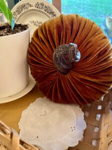 basket decor for fall in a vignette