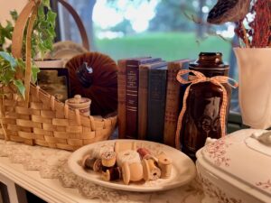 vintage fall vignette with thrifted finds