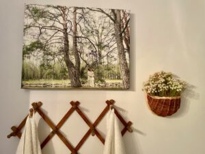 thrifted bathroom wall vignette 