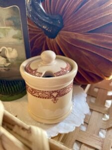 vintage thrifted jam jar styled for fall decor